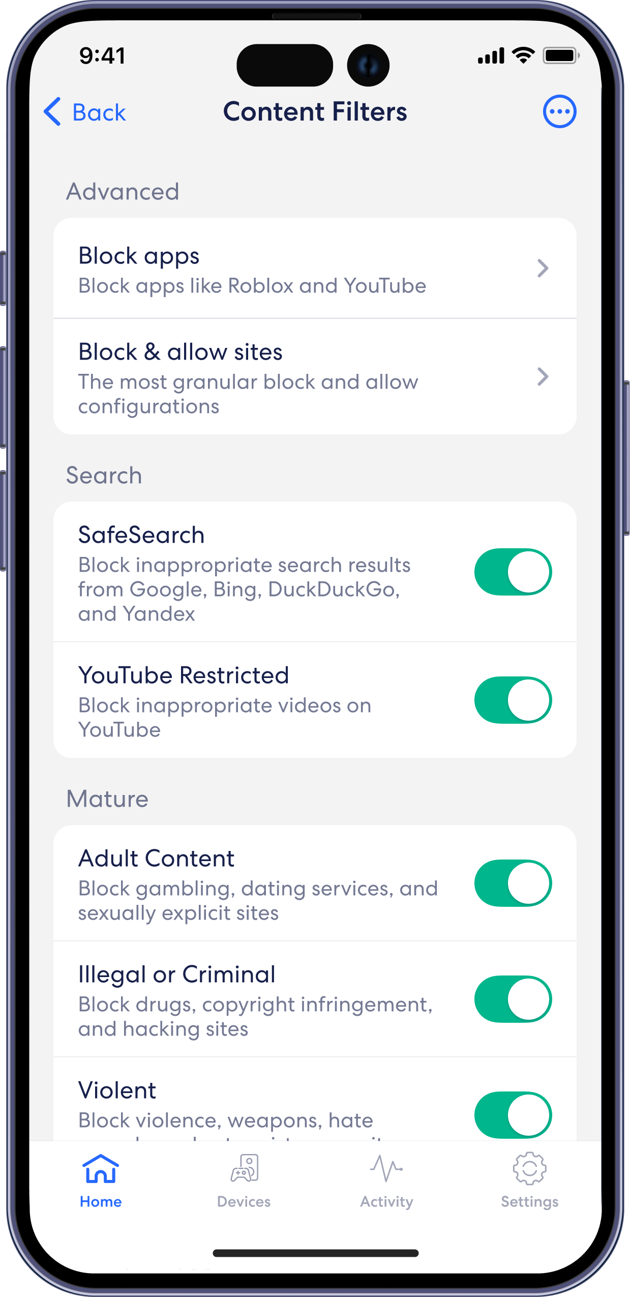 eero+ – Content filters – Categories